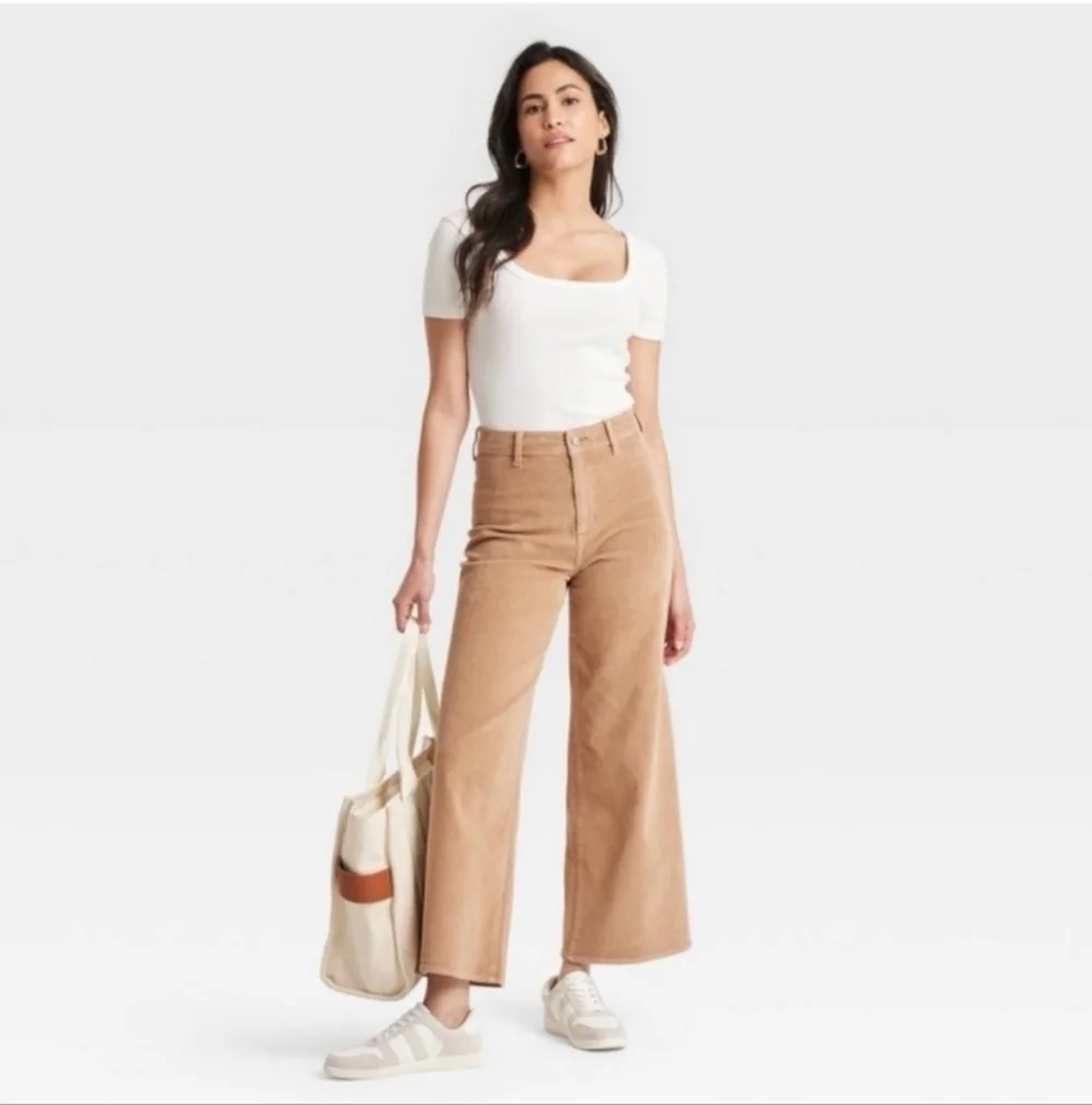 Women's High-Rise Corduroy Sailor Wide Leg Ankle Jeans Universal Thread Brown 17 - Picture 3 of 15